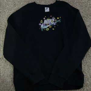 Nike Men's Black Crewneck Sweater with Floral Logo